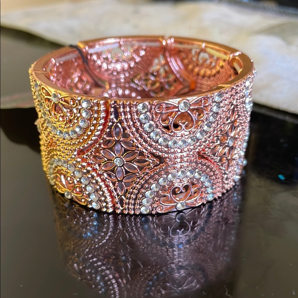 Paparazzi Gold and Silver Filigree Bracelet with Crystal Accents